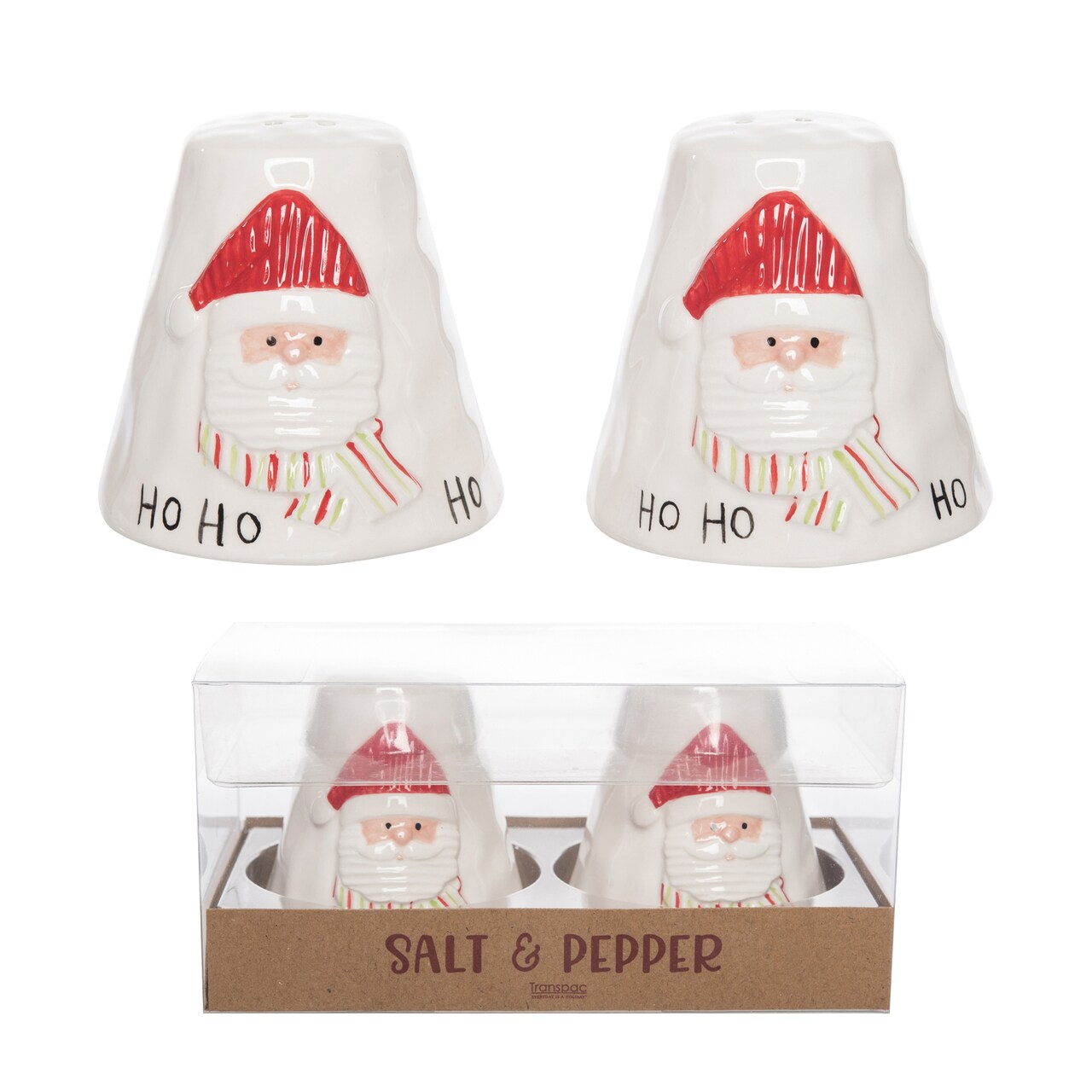 Transpac Jolly Santa Ceramic Salt and Pepper Shaker Set Multicolor Christmas Tabletop Decor for Holiday Dining